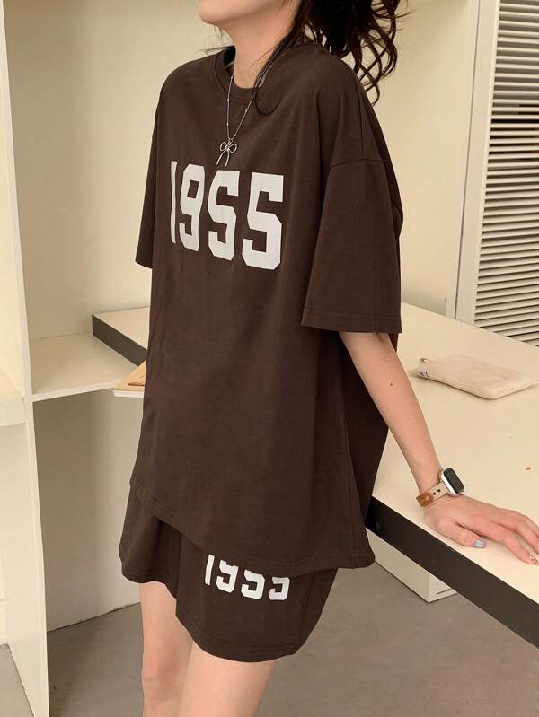 DAZY 2pcs/Set Women Printed Loose Casual Short Sleeve Pajama Set