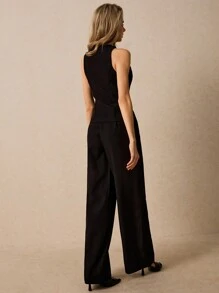 Poéselle Bộ áo vest và quần họa tiết hoa 3D dành cho nữ mùa thu/đông - màu đen - Xem 2