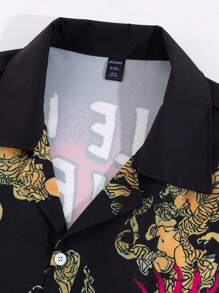 ROMWE MEN Street Life Men's Vintage Figure Print Short Sleeve Shirt And Shorts Set, Casual Wear For Spring & Summer - Multicolor - View 5