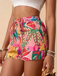 Travachic Women's Front Tie Pocket Casual Vacation Printed Beach Shorts - Multicolor - View 3