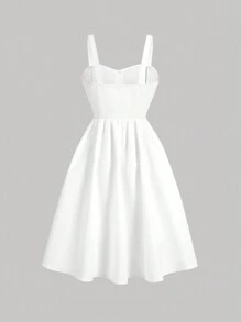 SHEIN MOD 女士休闲纯色前扣吊带吊带连衣裙，百搭简约 - 白色 - 查看 2