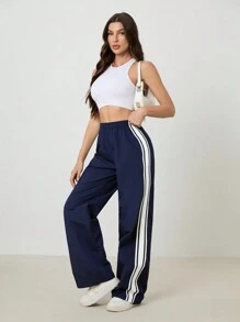 SHEIN Tall Damen Hose mit seitlichen Streifen, weites Bein und loser Passform