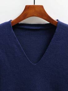 SHEIN LUNE V-Neck Loose Fit Vest Jacket With Batwing Sleeves, Knit Casual Outerwear For Autumn/Winter - Royal Blue - View 4