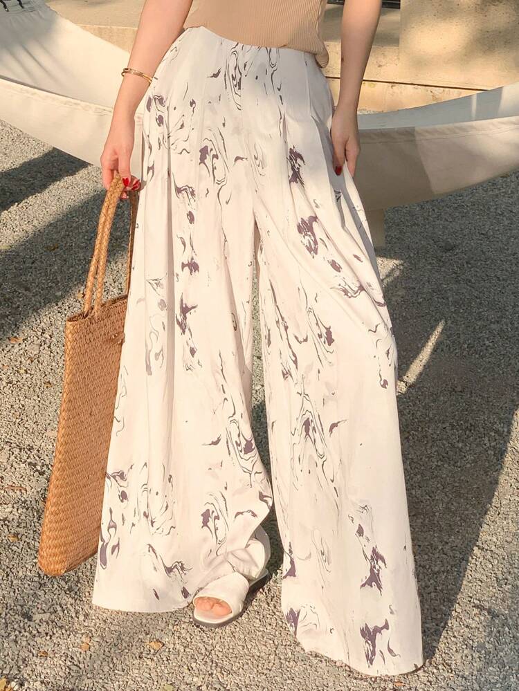 Women's Loose Floral Print Wide Leg Pants, Casual Resort, Spring/Summer,Teacher Pants