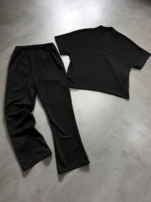 Manfinity EMRG Conjunto de camiseta corta con gráfico y pantalones, estilo urbano para hombres