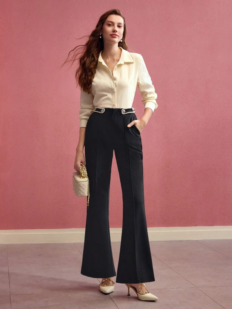 CONTRAST TAPE PRESS CREASE FLARED SUIT PANTS