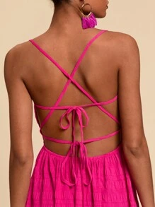 Travachic Women Solid Color Woven Backless Spaghetti Strap Mini Dresss,Spring&Summer,Beach Outfits For Woman,Western Wear Women,Spring Break,Concert Outfit Women,Boho,Rave Outfits,Tropical Vacation, Festival,Romantic Casual Summer Outfits Women,Tropical Outfit