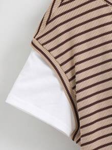 SHEIN Leap Crew 3pcs/Set Tween Boys' Casual Striped Vest, Short Sleeve Tee And Long Pants Set, Suitable For Commuting, School, Everyday Casual Wear, Sports, Spring/Summer - Khaki - View 7