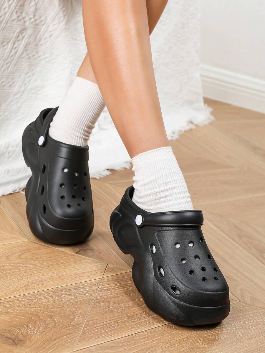 Cuccoo 女士封闭式厚底凉鞋，舒适封闭式带绑带拖鞋，黑色透气沙滩拖鞋，适合户外穿着 - 黑色 - 查看 1