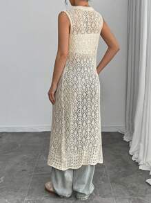 Chiquease Women's Crochet Knit Dress, Sleeveless Sheer Cover Up Dress, Beach Dress, Summer Dress - Beige - View 2