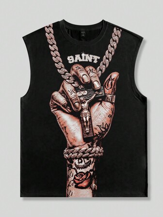 Street Life Men's Punk Letter Print Crew Neck Casual Tank Top