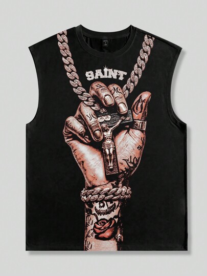 Street Life Men's Punk Letter Print Crew Neck Casual Tank Top