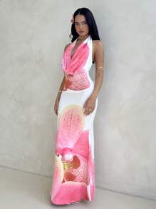 Aloruh Women's Spring And Summer Music Festival Deep V Sexy Leopard Print Sequin Lace Tight Halterneck Mini Dress,Summer Dresses For Women