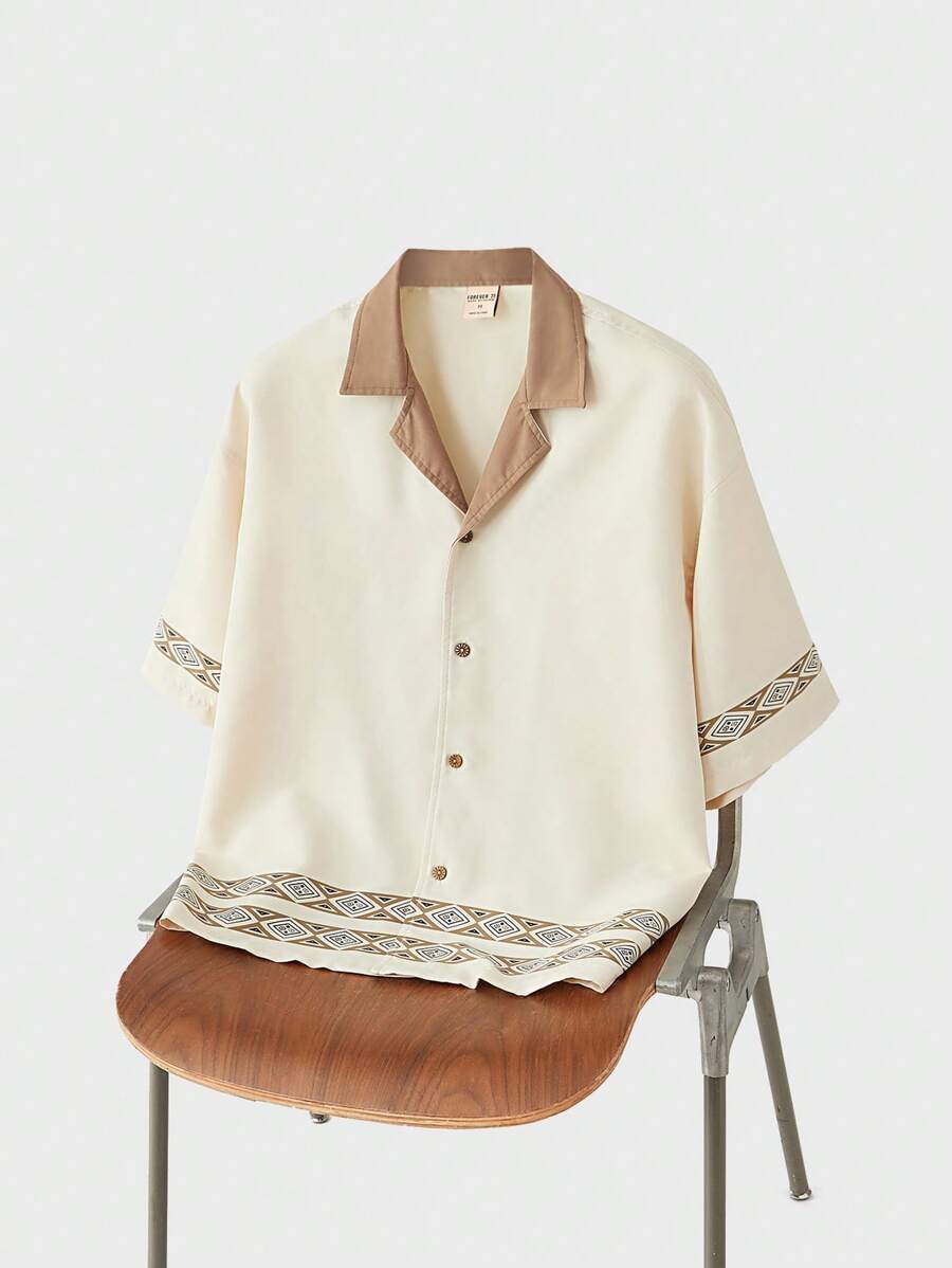 Forever 21 Men's Boxy Oversized Cropped Shirt In Khaki