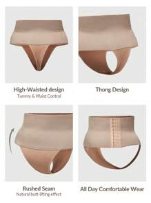 2 Packs Plus Size Shaping High-Waisted Thong Set Shapewear Bottom Body Shaper Butt Lifter With Adjustable 3-Level Closure Butt Lifter-Tummy Waist Control - Apricot - View 6