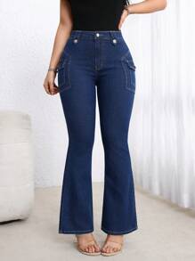 EMERY ROSE 休闲水洗弹力修身喇叭牛仔裤 - 藍色 - 查看 5