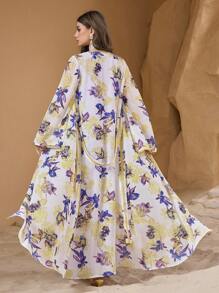 Al Najma 女士花卉印花雪纺浪漫优雅奢华土耳其和阿拉伯风格长裙