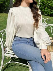 Modelyn 女士纯色圆领灯笼袖宽松上衣