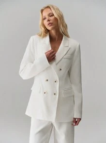 SHEIN Unity Women's Solid Color Casual Loose Blazer - White - View 5