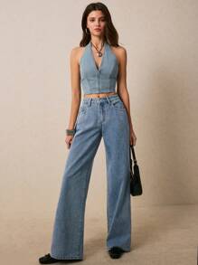 Poéselle Women's Jeans Pocket Rivet Decoration Women's Relaxed Fit Straight Leg Jeans With Pockets Summer Women Outfit Baggy Jeans Summer Clothes Low Rise Jeans Western Wear Women Y2k Spring Women Outfits Baggy Women Jeans Women Clothing Baggy Pants Cowgirl Women Outfits Bottoms Concert Women Outfit Wide Leg Pants Denim Cowgirl