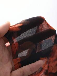 DAZY Ditsy Floral Full Pattern Vacation Style Beach Halter Open Back V-Neck Drawstring Tie Waist High Slit Midi Dress For Women Summer Cruise Women Outfits - Red - View 8