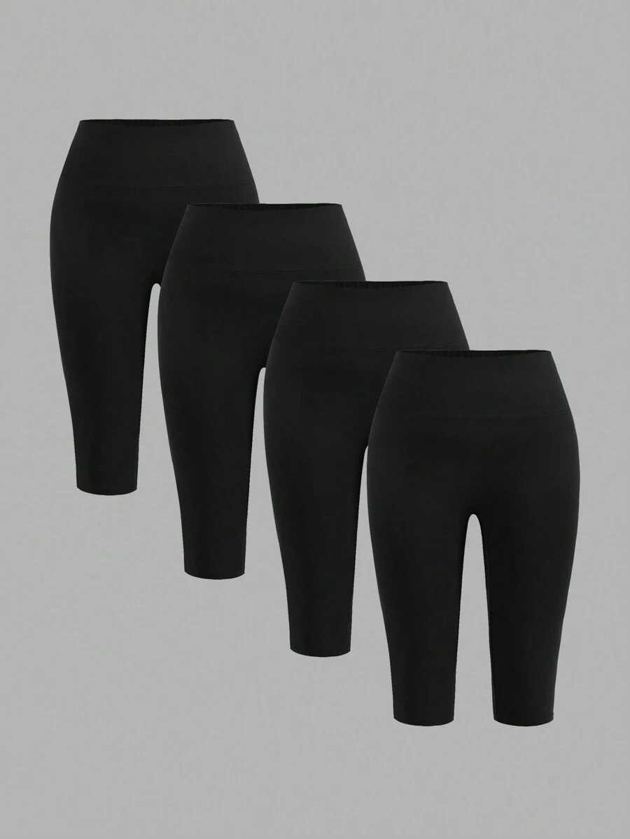 EMERY ROSE Bộ 4 chiếc quần legging bó sát màu đen tối giản, nhiều màu sắc, phù hợp cho mùa hè, cỡ lớn. - Nhiều màu - Xem 1