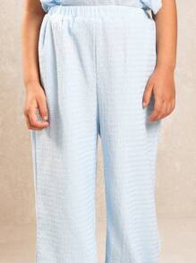 SUMWON 纹理针织荷叶边袖两件套女童套装夏季休闲阔腿春季假日套装日间特殊场合儿童套装