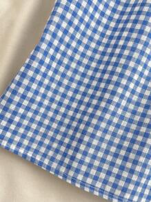 SHEIN Teen Girls' Blue & White Plaid Ruffle Bow Adjustable Strap Camisole Tops, Suitable For Summer, Sweet, Cute, School, Sports, Home,Comfortable - Blue and White - View 5