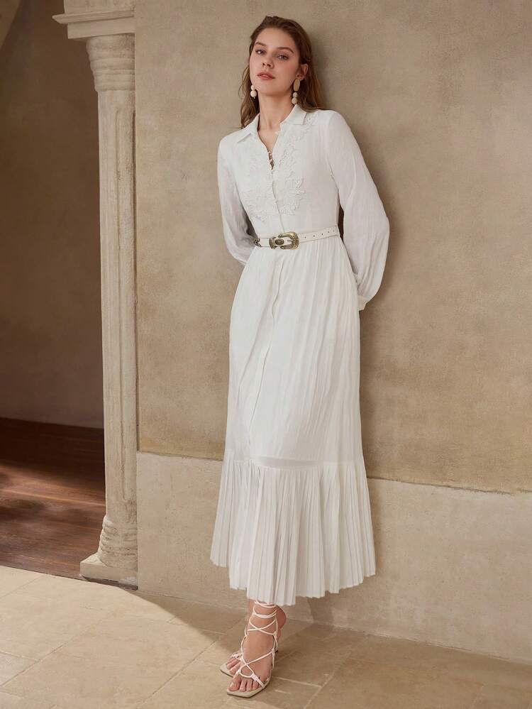 FLORAL EMBROIDERY GATHERED DRESS