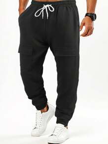 Manfinity Homme 男士抽绳腰多口袋休闲运动裤 男士慢跑裤 男士运动裤 男士慢跑裤