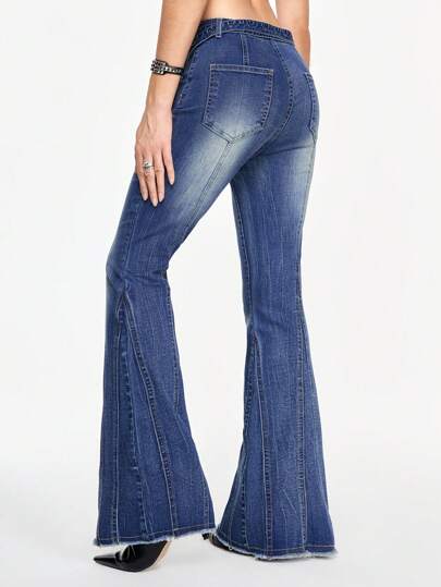 Grunge Punk Jeans vintage desgastados con cintura baja y pierna acampanada, de color azul