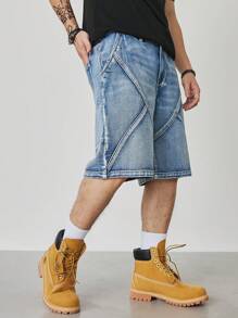Manfinity LEGND Pantalones cortos vaqueros casuales y sueltos con bolsillo para hombres talla grande