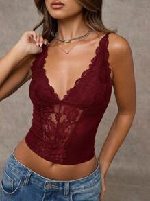 SHEIN BAE Damen sexy Spitze vielseitig Mode Corsage Top sexy Trägertop, vielseitig für Ausgehen, Date Night, Themenparty und Konzert, Silvester, Weihnachtsparty Damen Top