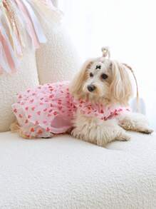 PETSIN 粉色心形网眼公主裙，宠物裙适合情人节、派对、猫狗 - 粉色 - 查看 5