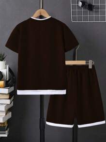 SHEIN Tween Jungen 2 Stücke Set mit Farbblock Kurzarmoberteil und Shorts