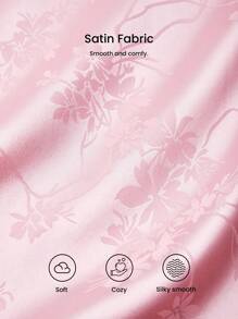 LUVLETTE Autumn And Winter Silky Satin Pink Retro Elegant Luxurious Floral Patterned Lace Trim Button-Up Top & Pants Loungewear Pajama Set For Women Pants With Pockets Lounge Sets For Women Lingerie Bridal Intimates Fall Pajamas - Pink - View 5
