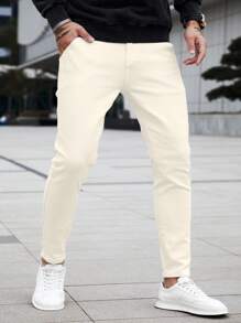 Manfinity Homme Men's Pocket Slim Fit Casual Jeans, Versatile - Beige - View 5