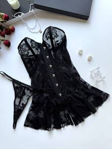 2pcs Lace Sexy Nightgown Set, Minimalist & Fashionable For Daily & Casual Wear