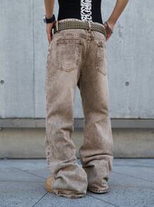 Manfinity Hypemode Men's Loose Fit Pocket Flared Straight Leg Jeans - Coffee Brown - View 2