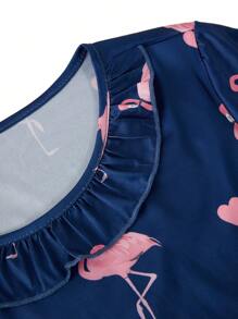 Flamingo Soft Pullover Dress With Frill Trim For Tween Girls Pajamas & Loungewear - Multicolor - View 3