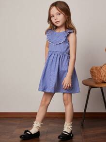 PrepCrw Young Girls' Fitted Round Neck Woven Dress, Blue Color, Spring/Summer - Blue and White - View 4