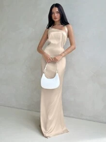 Aloruh Vestido ajustado de satén con un solo hombro y espalda descubierta para mujer, perfecto para bodas, citas y ocasiones formales