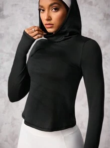 Form-Fitting Hoodie Sports T-Shirt For Running, Yoga, Fitness