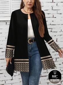 SHEIN LUNE 大码女式休闲简约几何印花薄夹克 - 彩色 - 查看 1