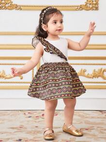 SHEIN 女婴夏季假期可爱荷叶边短款上衣和迷你裙套装 - 白色 - 查看 3