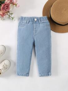 女婴基本款休闲宽松舒适黑色牛仔妈妈牛仔裤