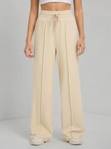 SHEIN Tall 净色抽绳腰部阔腿运动裤