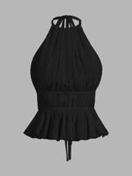 SHEIN PETITE Kvinnors plisserad grimma urringning midja-bunden rygglös linne