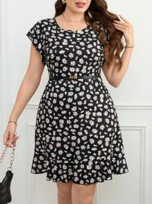 SHEIN Clasi Váy dài đến đầu gối họa tiết hoa nhỏ xinh xắn tay bèo nhún mùa hè cỡ lớn cho nữ, Váy nghỉ dưỡng cho nữ, Váy mùa hè cho nữ, Váy đi chơi cho nữ, Lễ hội, Tiền cũ, Kỳ nghỉ xuân, Váy ngày Thánh Patrick, Váy lễ Phục sinh cho nữ, Váy dự tiệc cưới cho nữ, Váy mùa hè, Váy tốt nghiệp, Váy sinh nhật cho nữ, Váy hoa nhỏ xinh, Váy bồng bềnh, Váy nghỉ xuân cho nữ, Váy thanh lịch, Váy dễ thương cho nữ, Váy đi biển, Trang phục ngày lễ Boho - màu đen - Xem 3