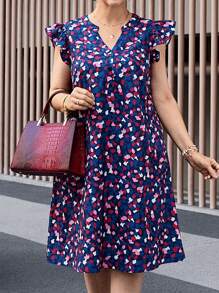 Miaspire Vestido de manga corta de escote en V con estampado completo para mujer de tallas grandes